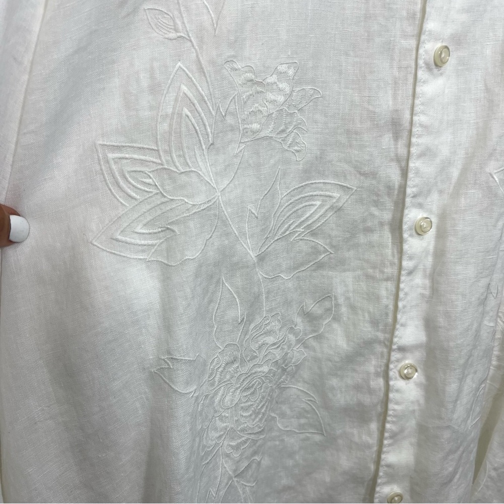Tommy Bahama Men’s White Linen Button Down Long Sleeve Shirt Embroidered XXL - Picture 8 of 12